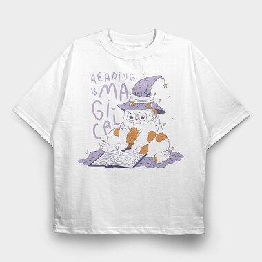 Cat Reading Magical Book, Tricou Oversize Barbati (Unisex)