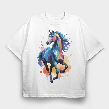 Eye Catching Watercolor Horse, Tricou Oversize Barbati (Unisex)