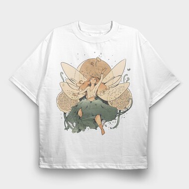 Fairy Flying In The Sky Forest Cottage, Tricou Oversize Barbati (Unisex)