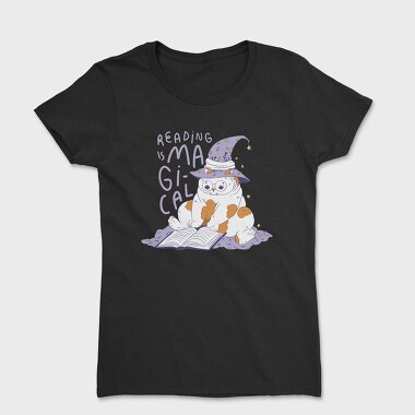 Cat Reading Magical Book, Tricou Femei