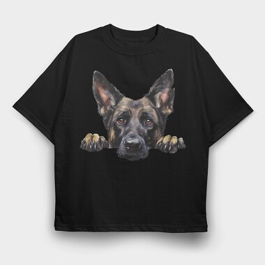 German Shepherd Peek, Tricou Oversize Barbati (Unisex)