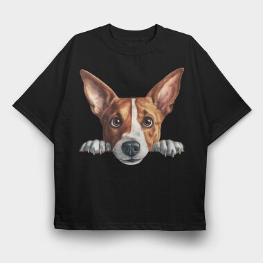 Basenji Peeking, Tricou Oversize Barbati (Unisex)