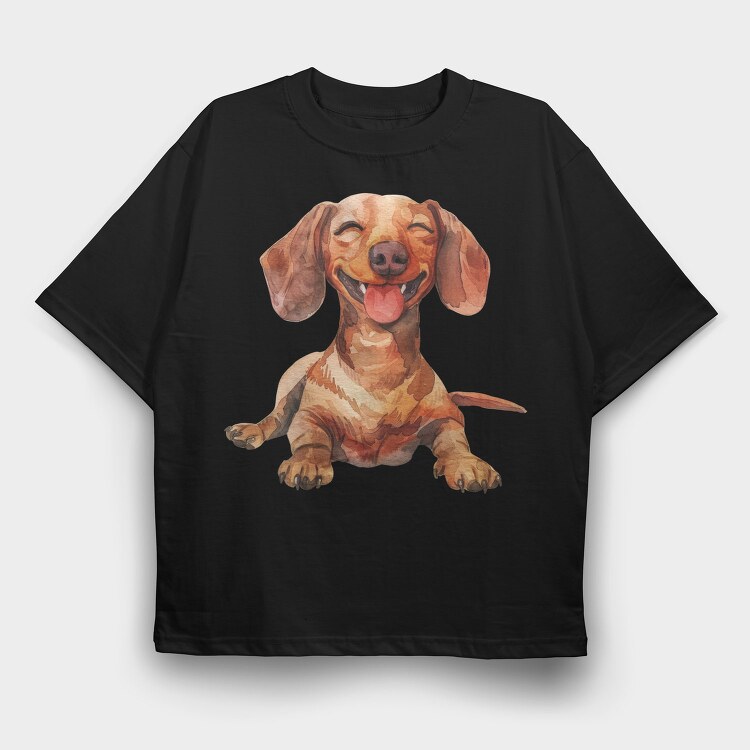 Dachshund Smiling Face, Tricou Oversize Barbati (Unisex)
