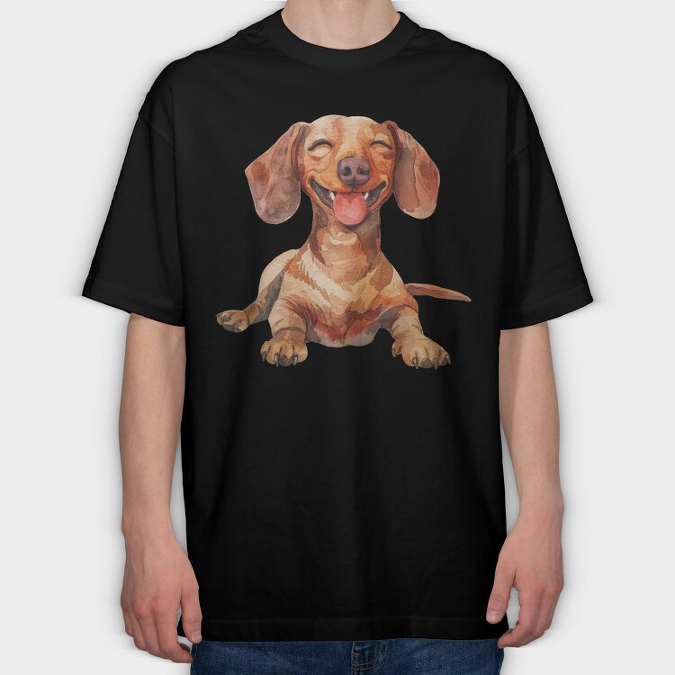 Dachshund Smiling Face, Tricou Oversize Barbati (Unisex)