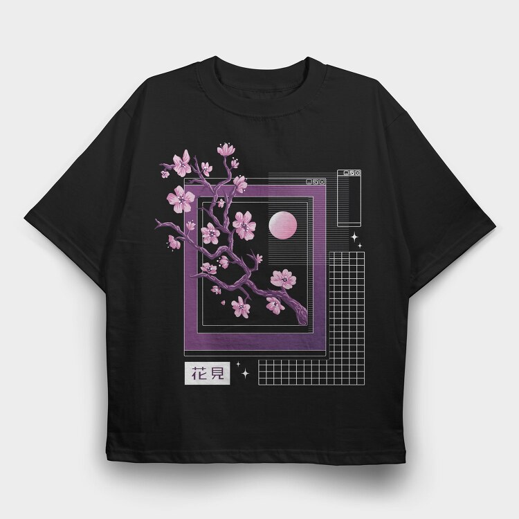 Sakura Flowers Vaporwave, Tricou Oversize Barbati (Unisex)