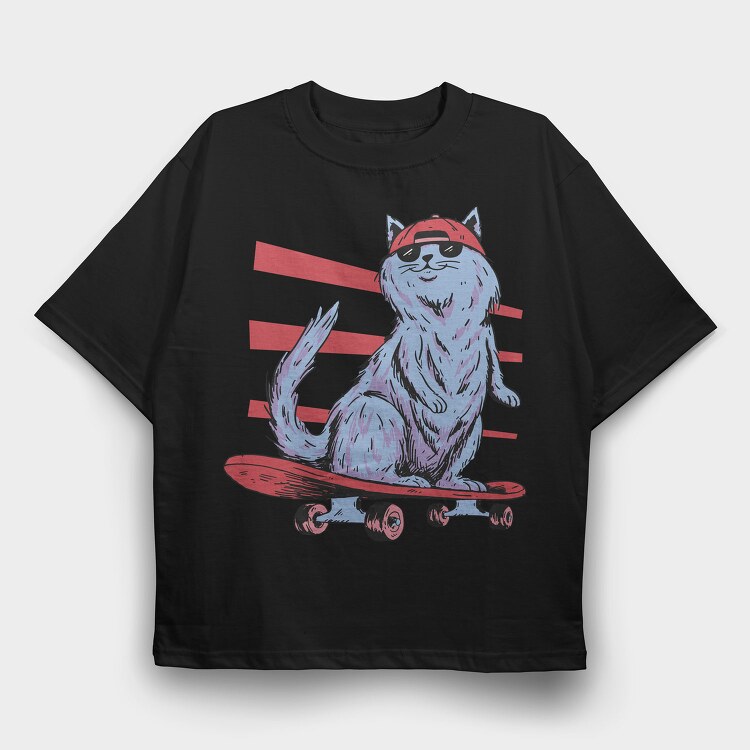 Cat In Skateboard Skate, Tricou Oversize Barbati (Unisex)