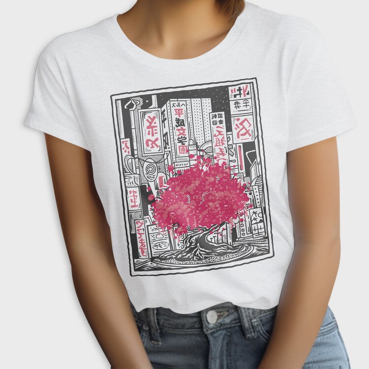 Sakura Tree City Pink Japan, Tricou Femei