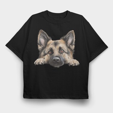 German Shepherd Peeker, Tricou Oversize Barbati (Unisex)