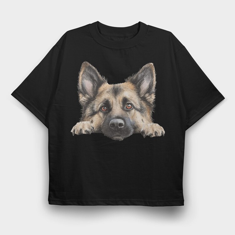 German Shepherd Peeker, Tricou Oversize Barbati (Unisex)