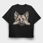 German Shepherd Peeker, Tricou Oversize Barbati (Unisex)