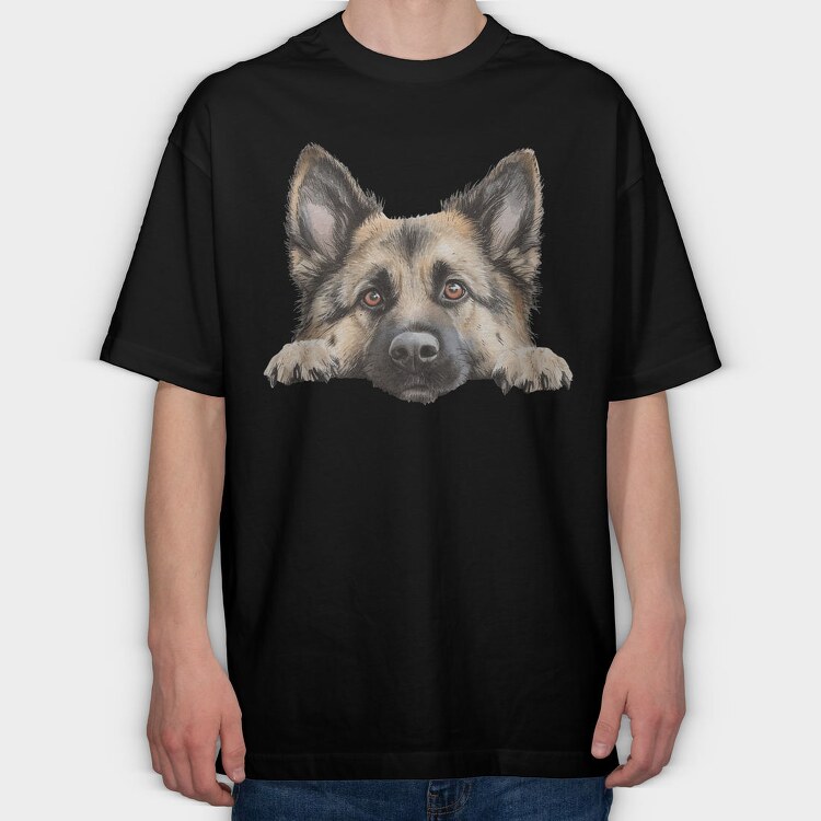German Shepherd Peeker, Tricou Oversize Barbati (Unisex)