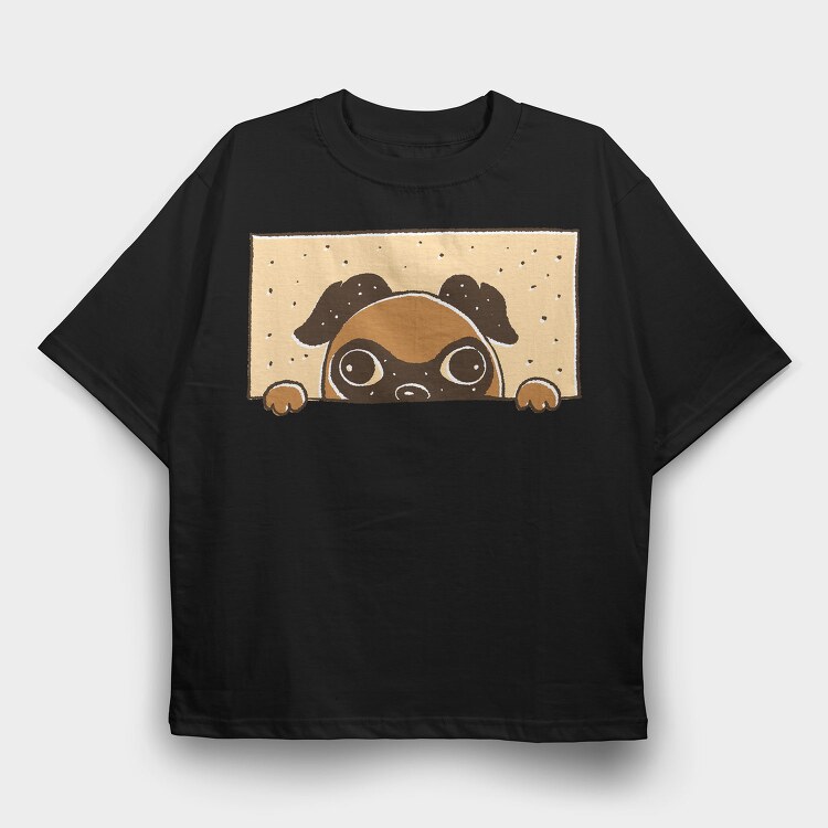 Peeking English Pug, Tricou Oversize Barbati (Unisex)