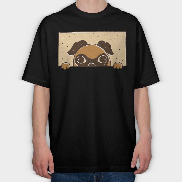 Peeking English Pug, Tricou Oversize Barbati (Unisex)