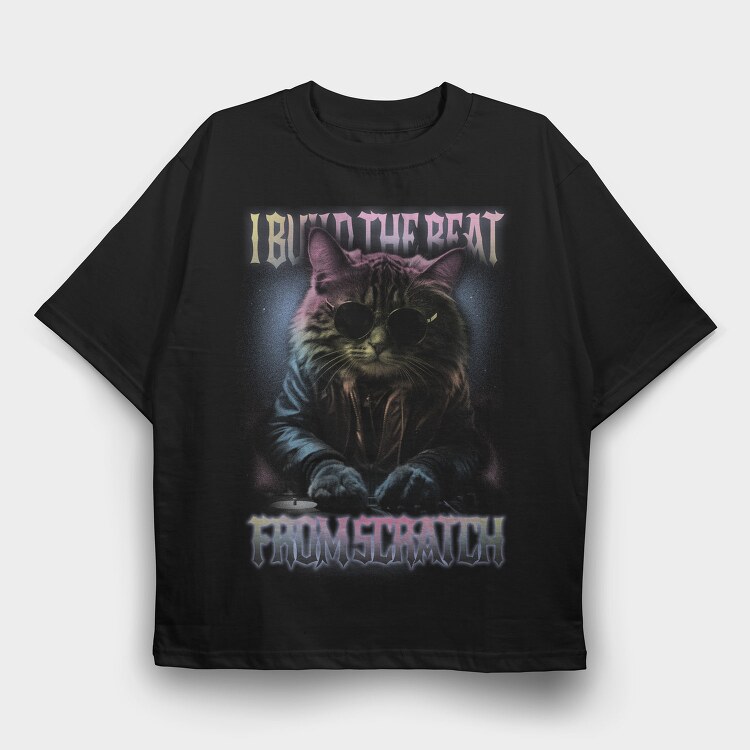 Cosmic Cat Dj Beat, Tricou Oversize Barbati (Unisex)