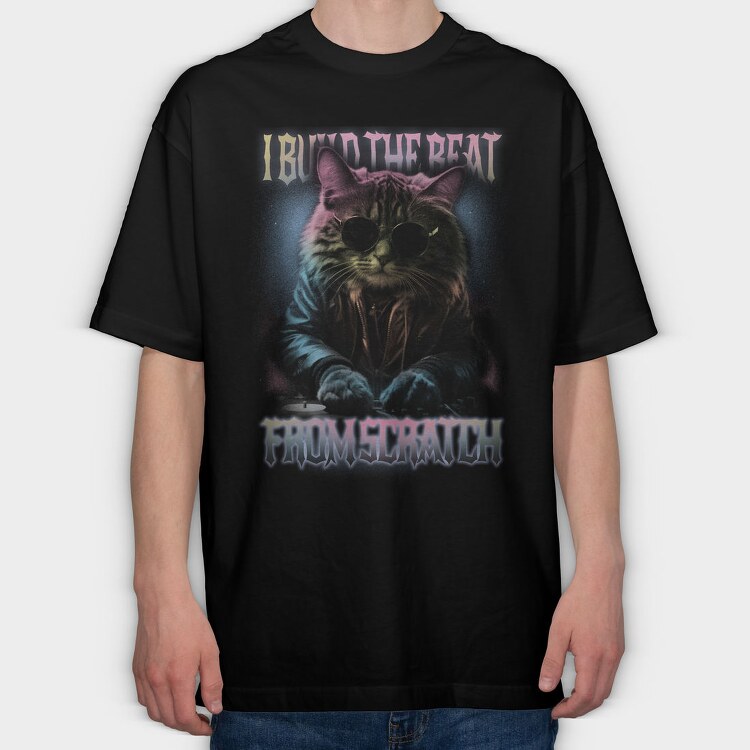 Cosmic Cat Dj Beat, Tricou Oversize Barbati (Unisex)