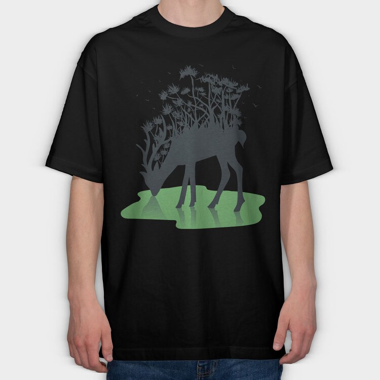 Forest Deer Silhouette, Tricou Oversize Barbati (Unisex)