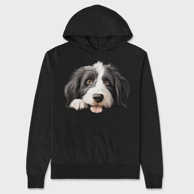 Bearded Collie Peeking, Hanorac Oversize Barbati (Unisex)