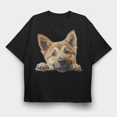 German Shepherd Peeking, Tricou Oversize Barbati (Unisex)