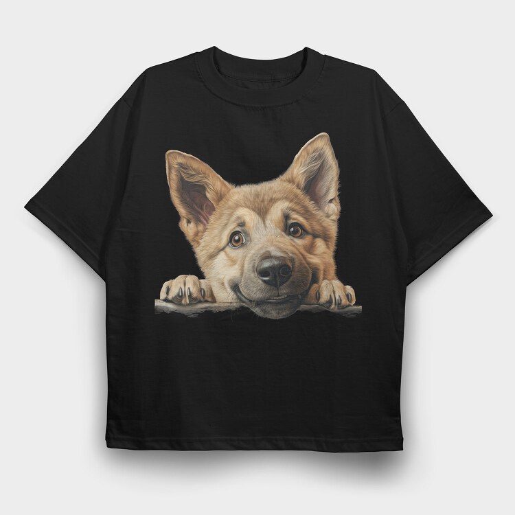 German Shepherd Peeking, Tricou Oversize Barbati (Unisex)