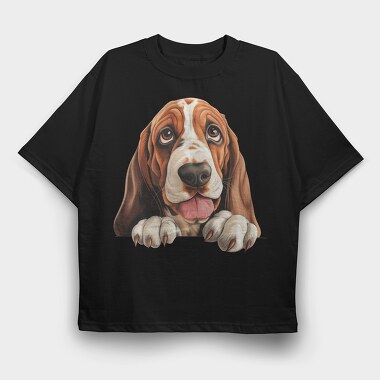 Basset Hound Peeking, Tricou Oversize Barbati (Unisex)