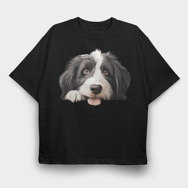 Bearded Collie Peeking, Tricou Oversize Barbati (Unisex)