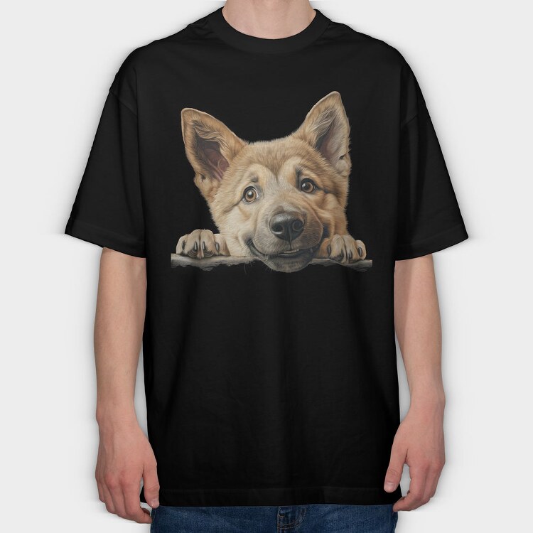 German Shepherd Peeking, Tricou Oversize Barbati (Unisex)