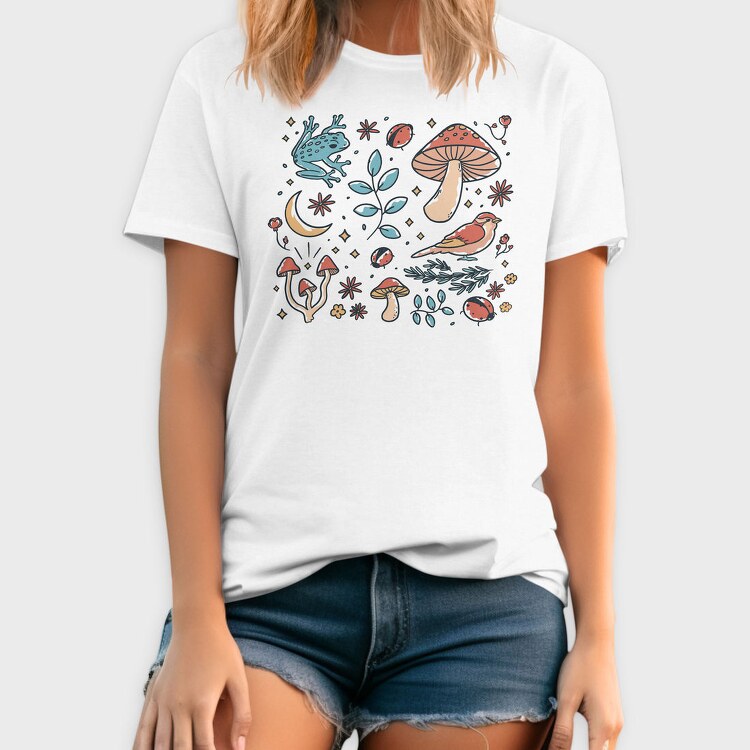 Forest Elements Mushroom Bird Frog, Tricou Barbati (Unisex)