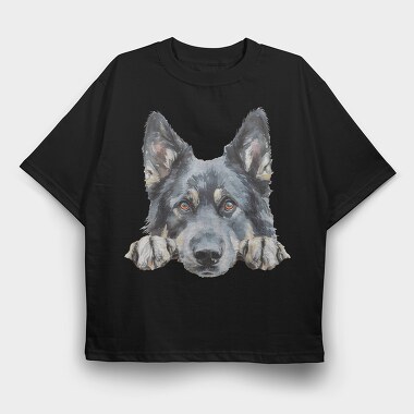 German Shepherd Peep, Tricou Oversize Barbati (Unisex)