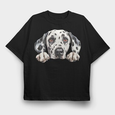 Dalmatian Peek Face, Tricou Oversize Barbati (Unisex)