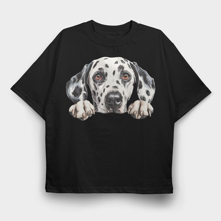Dalmatian Peek Face, Tricou Oversize Barbati (Unisex)