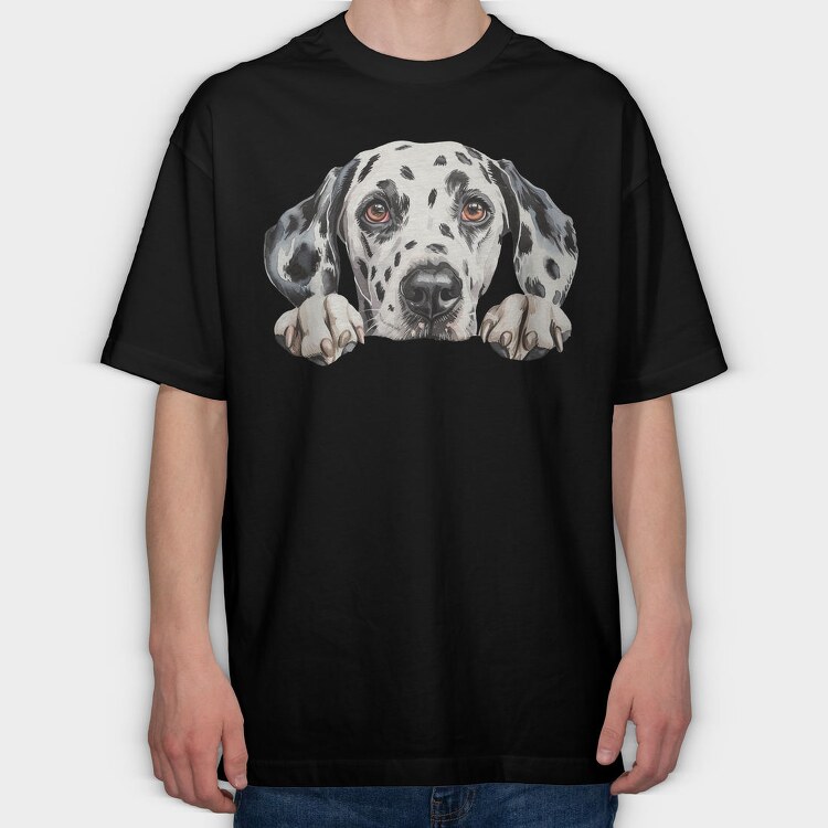 Dalmatian Peek Face, Tricou Oversize Barbati (Unisex)