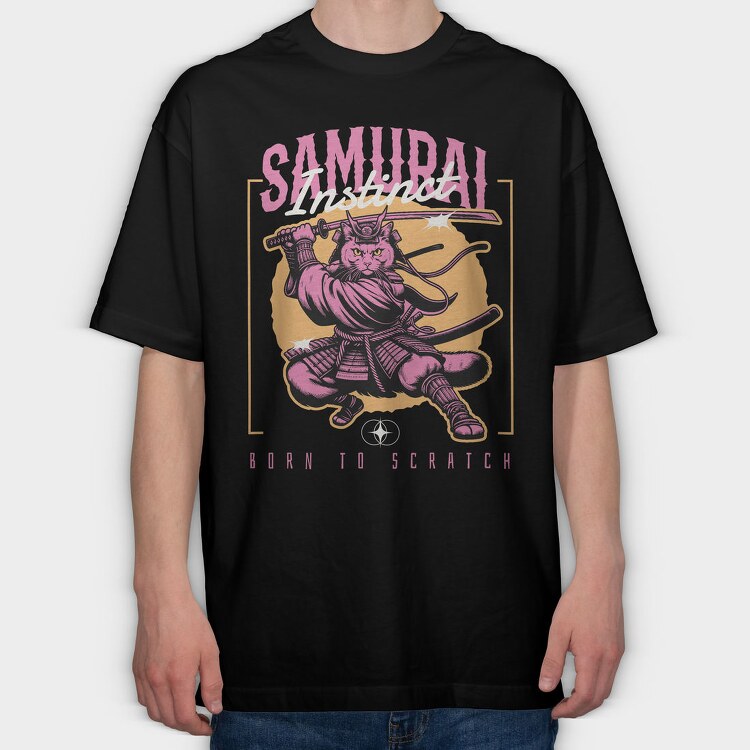 Samurai Instinct Cat, Tricou Oversize Barbati (Unisex)