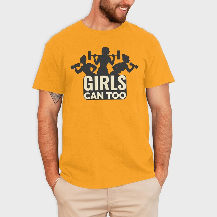 Gym Girls Can Too Quote Silhouette, Tricou Barbati (Unisex)