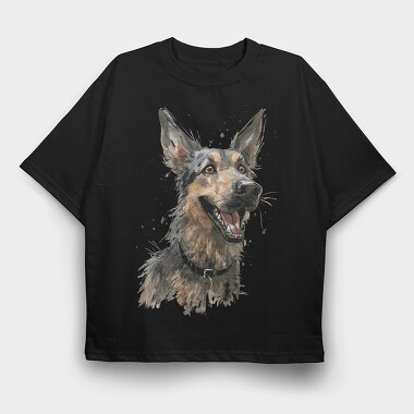 German Shepherd Smile, Tricou Oversize Barbati (Unisex)