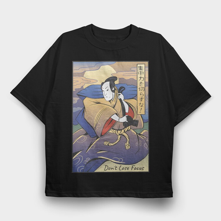 Samurai Photographer Ukiyo Focus, Tricou Oversize Barbati (Unisex)