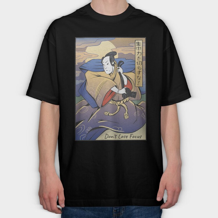 Samurai Photographer Ukiyo Focus, Tricou Oversize Barbati (Unisex)