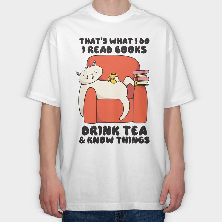 Cat Reading Books (2), Tricou Oversize Barbati (Unisex)