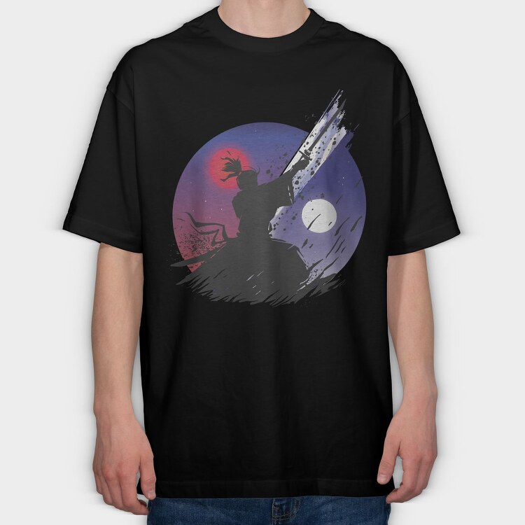 Samurai Warrior Under Moon Cut, Tricou Oversize Barbati (Unisex)