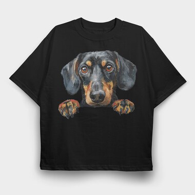 Dachshund Lover Peep, Tricou Oversize Barbati (Unisex)
