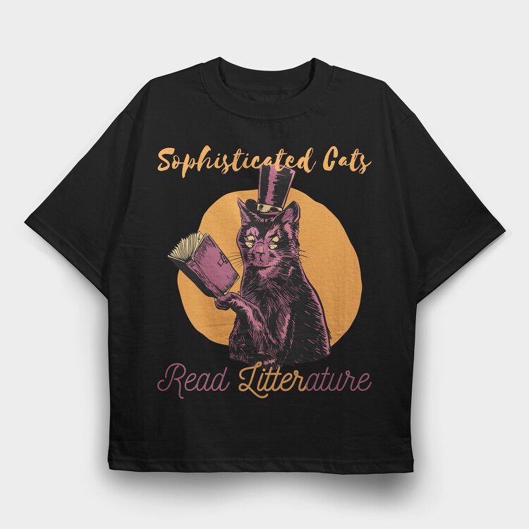 Fancy Cat Literature Litterature, Tricou Oversize Barbati (Unisex)