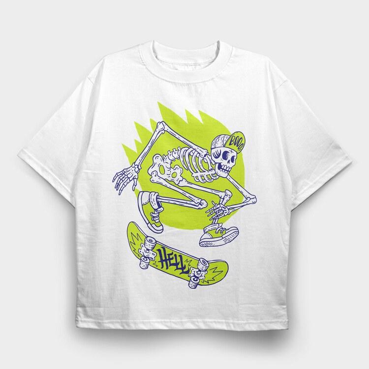 Halloween Skate Skeleton, Tricou Oversize Barbati (Unisex)