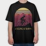Person Cycling Retro Sunset Dawn, Tricou Oversize Barbati (Unisex)