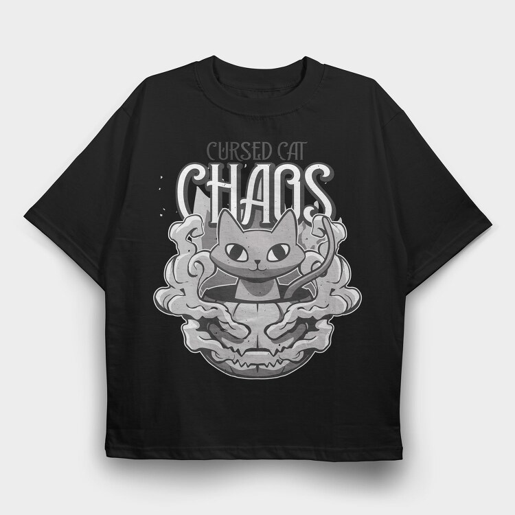 Halloween Cat Chaos Quote, Tricou Oversize Barbati (Unisex)
