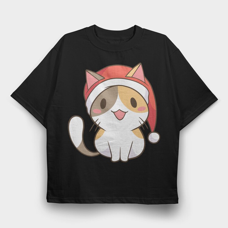 Santa Cat, Tricou Oversize Barbati (Unisex)