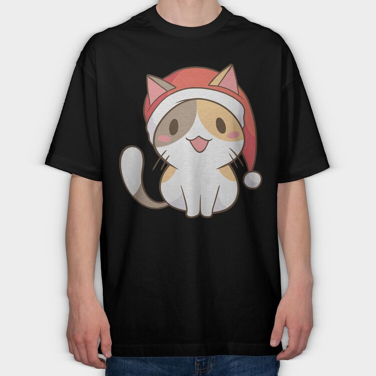 Santa Cat, Tricou Oversize Barbati (Unisex)