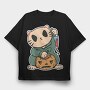 Halloween Cat Lucky, Tricou Oversize Barbati (Unisex)
