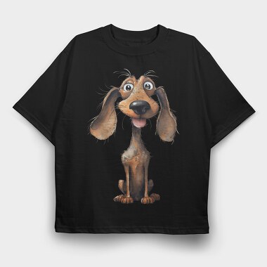 Dachshund Smile Mood, Tricou Oversize Barbati (Unisex)