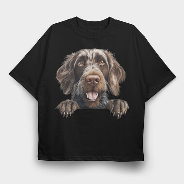 German Wirehaired Pointer Peeking, Tricou Oversize Barbati (Unisex)