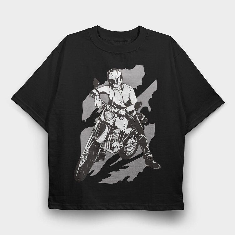 Person With Motorcycle Motorcyclist, Tricou Oversize Barbati (Unisex)