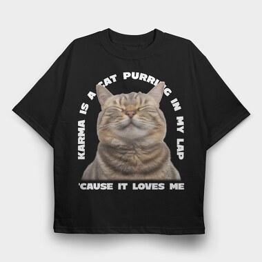 Cat Purring Happy Quote, Tricou Oversize Barbati (Unisex)